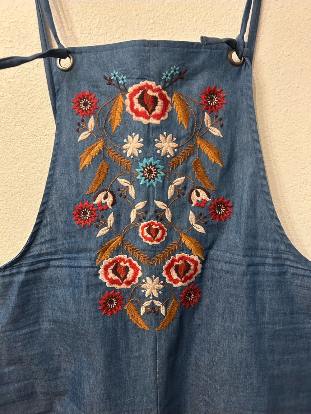 Xhileration Faux Denim Blue Embroidered Lightweight Overalls / Bib Jumpsuit - Picture 3 of 3